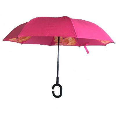 China Country 19inch*8k 190T Pongee Double Layer Cloth Reverse Umbrella With Handle Kids Umbrella Rubber Coated C-Shaped Umbrella for sale