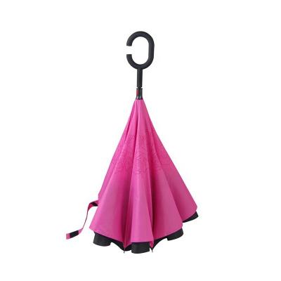 China Minimalist 23inch*8k 190T Pongee Double Layer Cloth With Handle Rubber Coated C-shaped Reverse Umbrella Inverted Umbrella for sale