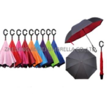 China Fabric Modern Car Double Layer Reverse Umbrella With Special Handle Rainy Umbrella for sale