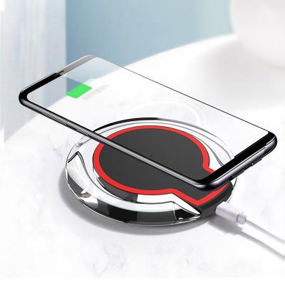 China New Design/Free Sample Low Temperature Universal Qi Wireless Charger With LED Light Cell Phone Crystal Wireless Charger For iPhone for sale