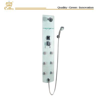 China Thermostatic Shower Panel Tempered Glass Valve Mixer Melamine Faucets Massage Shower Hydraulic Panel for sale