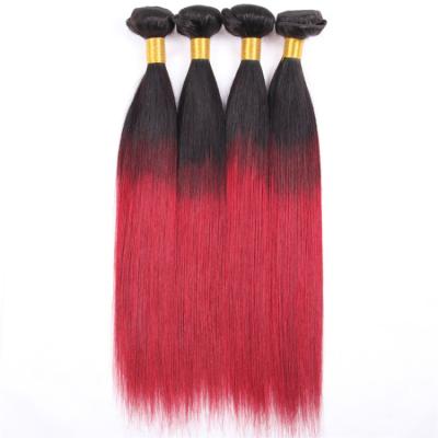 China Raw Virgin sew in 100% virgin malaysian hair straight ombre hair extension hair weft color 1b/red silk straight hair for sale