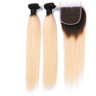 China Raw Virgin sew high quality 1B 613 two tone curly virgin remy hair/black blonde hair/indian blonde hair for sale