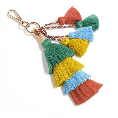 China Promotion Gift Cotton Creative Colorful Tassel Bohemia Key Chain Layered Tassel Charm Fashion Bag Key Chain Pendant for sale