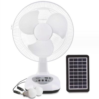 China Household+Outdoor AC/DC Operation Metal Grill 12 Inches 3 Blades Rechargeable Home Solar Fans Rechargeable Electric Fan with USB led light for sale