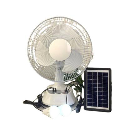 China Household+Outdoor Ac 12v Dc Rechargeable 12 Inch Solar Charging Power Table Fan With Solar Panel And Led Bulb Lights Usb Ports For Home Office for sale