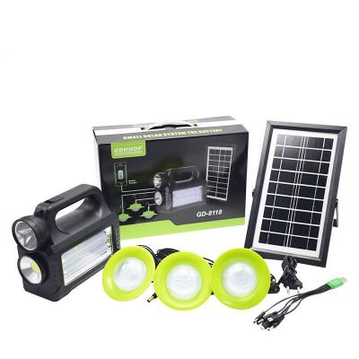 China Sloar Panel Charge wholesale Portable Camping Led Solar  home lighting kit emergency light with solar panel charging Solar Lighting System GD-8118 for sale