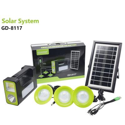 China Sloar Panel Charge Hot selling Solar lighting system Portable Small Solar Led Light Kit black Solar Panels save Energy emergency light GD-8117 for sale