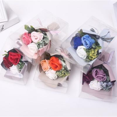 China Popular Romantic Artificial Soap Flower Mini Gift Rose Soap Flower Bouquet For Valentine's Day Gift Flower for sale