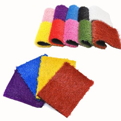 China Larger Manufacturer Supply Elasticity Rainbow Artificial Grass Colorful Artificial Turf Tile Grass For Kindergarten for sale