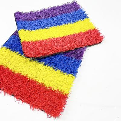 China Larger Elasticity DIY Rainbow Color Artificial Grass Turf Flooring for sale