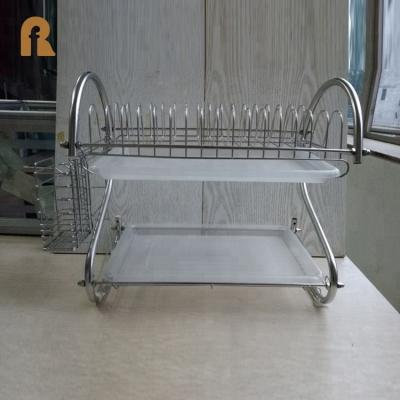 China Sustainable High Quality Kitchen Stainless Steel 2 Tier Dish Rack Drainer for sale