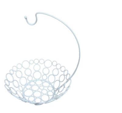 China Sustainable Nordic Decorative White Iron Metal Wire Fruit Basket Bowl Holder With Banana Hanger for sale