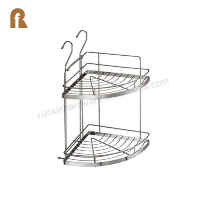 China Eco-friendly Bathroom Cornor Shelf Shower Corner Double Pole Hanging Shelf for sale