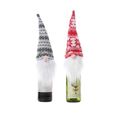 China Knitted Hat New By Forest Elderly Wine Bottle Cover Christmas Ornament Style Christmas Table Decorations for sale