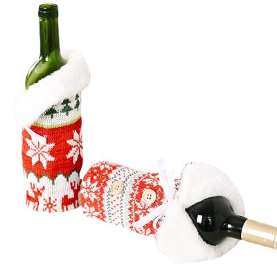 China Nordic Christmast Ornament New Christmas Snow Hair Ball Wine Bottle Decoration Knitted Cover for sale