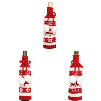 China Christmast Ornament Christmas Decoration Knitted Double Ball Wine Bottle Set Champagne Red Wine Bottle Cover for sale