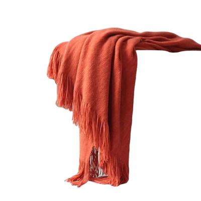 China Wholesale Super Soft Solid Acrylic Tassel PORTABLE Handfeel Chunky Baby Knit Throw Blanket for Bed for sale