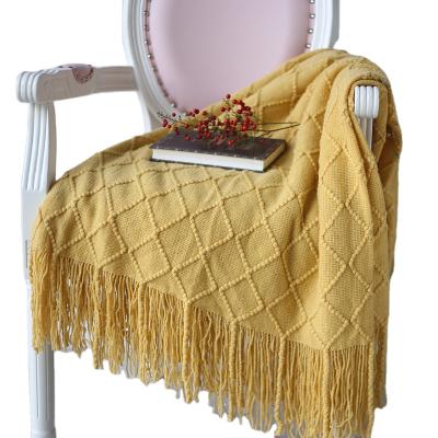 China PORTABLE Wholesale 100% Acrylic Baby Diamond Type Fringe Tassels Chunky Knit Throw Blanket for sale