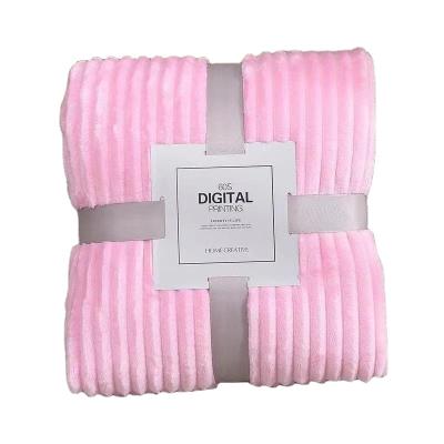 China Baby Cozy Coral Fleece Flannel Throw Blanket Classic Stripe High Quality Wholesale PORTABLE Design for sale