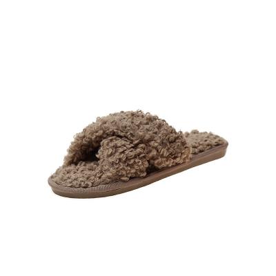 China Fashion Sherpa Fur Women Lamb Wool Soft Bottom Non-slip Non-slip Winter Home Slippers Slippers for sale