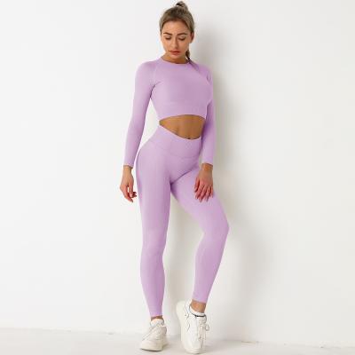 China New Arrival Breathable Long Sleeve Yoga Sets Skinny Feeling Solid Color Suits Gym Fitness Breathable Two Piece Sweatsuits Wholesale Women for sale