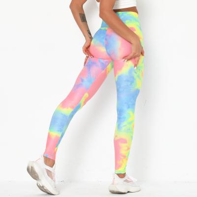 China Hot Selling Breathable Women Seamless Gaiters Waist Yoga Pants Top Ties Dye Digital Printing Design Slim Fitness Wholesale for sale