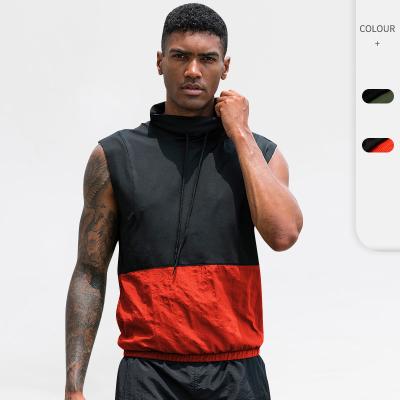 China Breathable Mens Fitness Zipper Tank Tops Contrast Color Back Woven With Camouflage Patch Collar Vest Fashion Basketball Tops for sale