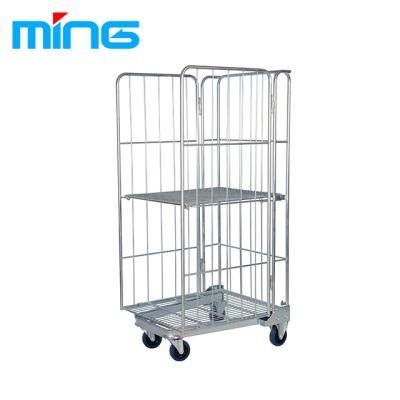 China Folding 3 Doors Folding Roll Container Logistics Warehouse Trolley Roll Cage for sale