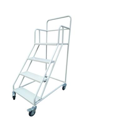 China Folding Ladders Warehouse Mobile Step Ladder Platform Step Ladder Cart with 4 Wheels for sale