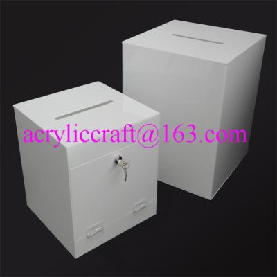 China Custom cheap price white acrylic charity box with lock made in China for sale