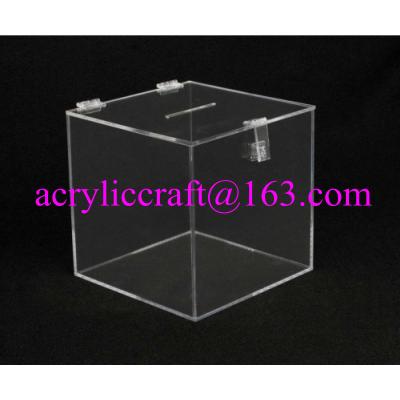 China Transparent Square Acrylic Donation Box With Lock for sale