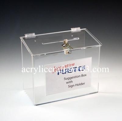 China Wholesale clear acrylic suggestion box with lock & sign holder for sale