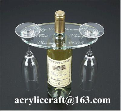 China Personalized Engraved Transparent Oval Acrylic Two Wine Glass Holder for sale