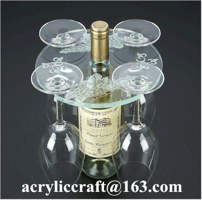 China Personalized Engraved Transparent Round Acrylic Four Wine Glass Holder for sale