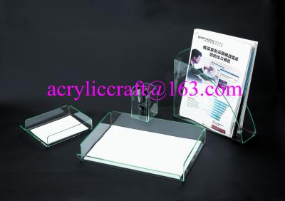 China Customized PMMA desk organizer acrylic notepad holder perspex pen holder file holder for sale