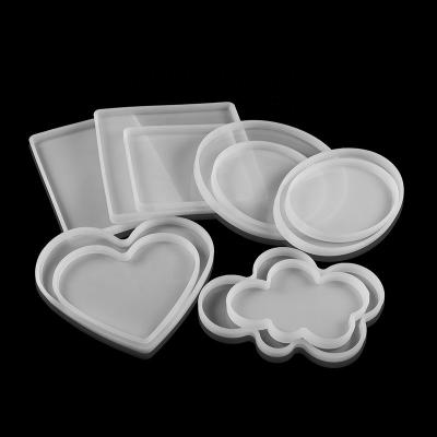 China Custom Europe DIY Round Square Tray Heart Cloud Silicone Craft Epoxy Resin Coaster Mold for Art Home Decoration for sale