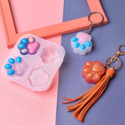 China Europe Cat Paw Silicone Epoxy Resin Mold Cute Animal Resin Key Chain 4-Cavities For Hanging Decoration Mold for sale