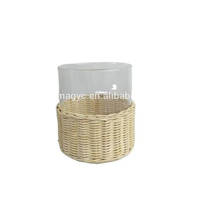 China China tealight holders glass with rattan weaving candle holder for sale