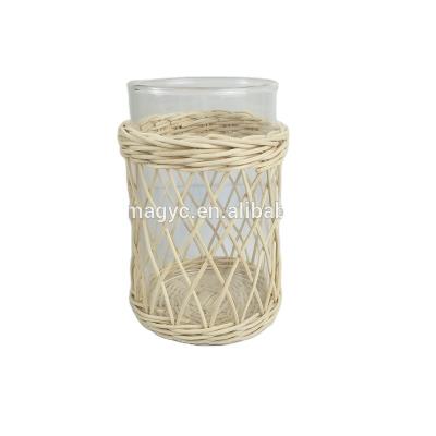 China China tealight holders glass with rattan weaving candle holder for sale