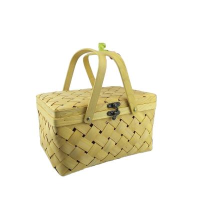 China Sustainable Bamboo Picnic Basket Gift Baskets Wood Chip Waste Basket for sale