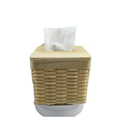 China Minimalist ECO FRIENDLY Handmade Weaving Tissue Box Chip Basket Wooden Box for sale