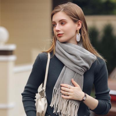 China New Wholesale Polyester Striped Winter Fashion Scarves And Shawls Deep Keep Warm Winter Scarf For Women for sale