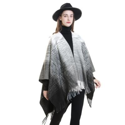 China Wholesale Hot Selling Thick Poncho Cape Plaid Scarf Women Winter Polyester Acrylic Shawls Stoles for sale