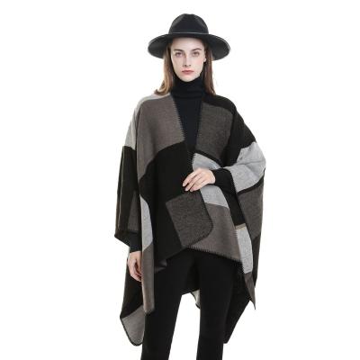 China Wholesale Hot Selling Thick Poncho Cape Plaid Scarf Women Winter Polyester Acrylic Shawls Stoles for sale