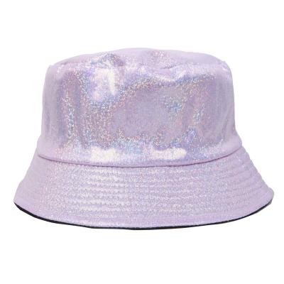 China High Quality Skin Fisherman PU Laser Women's Fashion Hip Hop Summer Double Sided Printed Bucket Hat for sale