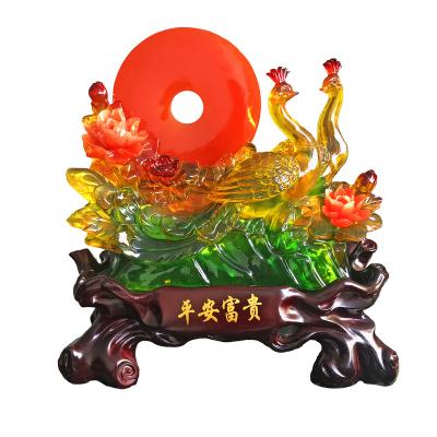 China China Peacock Jade donut Peony Chinese Traditional Resin Crafts New Shape Resin For Home Decoration Feng Shui Lucky for sale