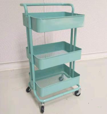 China Eco - Friendly 3 Tier Metal Rolling Trolley With Handle For Office For Home for sale