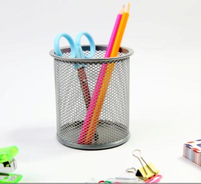 China Office Stationery Stand Around Cup Mesh Metal Pen Holder Pencil for sale