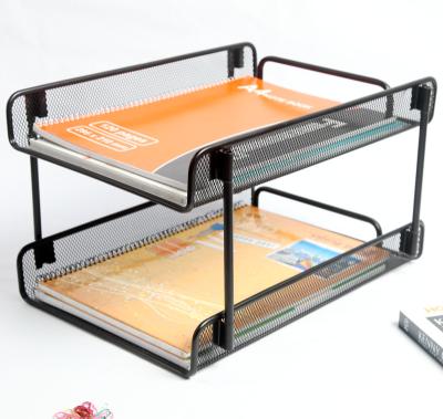 China New Morden Design Office Stationery Metal Mesh Wire 2-Tier Stacking Document Tray/Letter Tray for sale